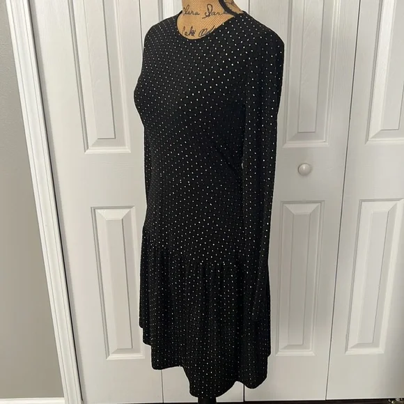 Michael Kors Black & Gold Fit & Flare Long Sleeve Dress - Picture 3 of 9